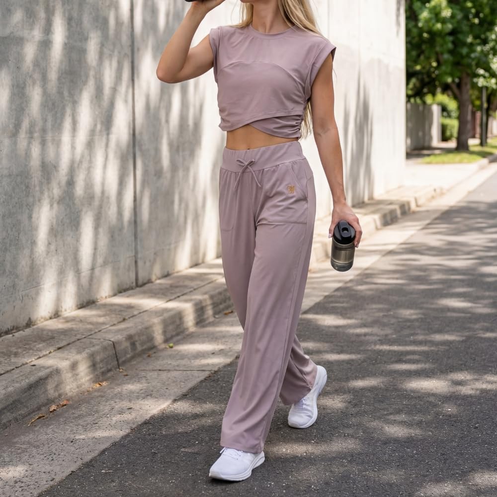 YUSHE 3 Piece Co Ord Set for Women | Ruched Top with Wide Leg Pants & Shorts | 3-in-1 Active & Lounge Wear for Travel
