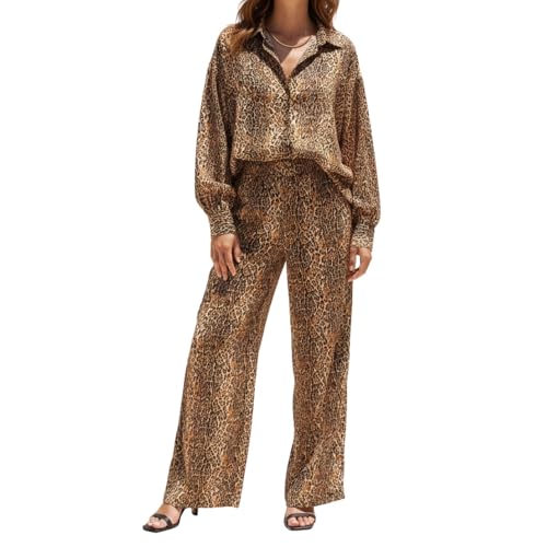 YUSHE Animal Print Co-ord Set | Lightweight Shirt and Pants Set for Women | Summer Two Piece Sets | Casual Vacation Outfits