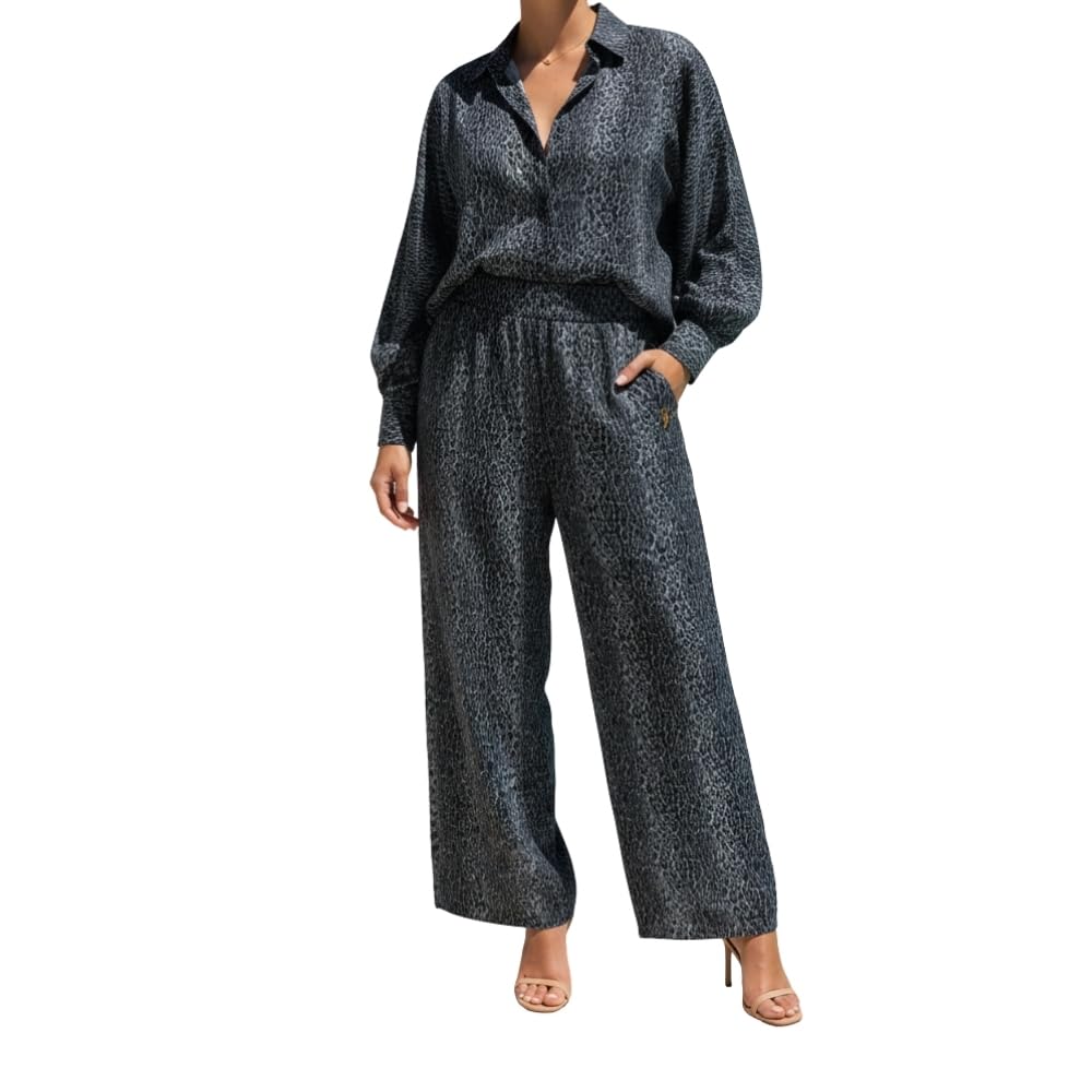 YUSHE Animal Print Co-ord Set | Lightweight Shirt and Pants Set for Women | Summer Two Piece Sets | Casual Vacation Outfits