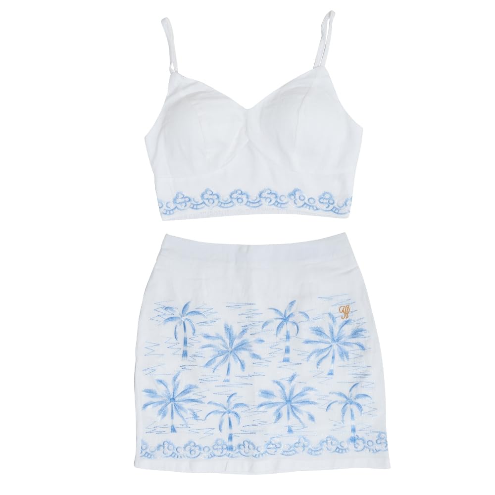 YUSHE Embroidered Crop Top and Skirt Set for Women | Cotton Blend Co-Ord Set | Two Piece Summer Set | Vacation Outfit