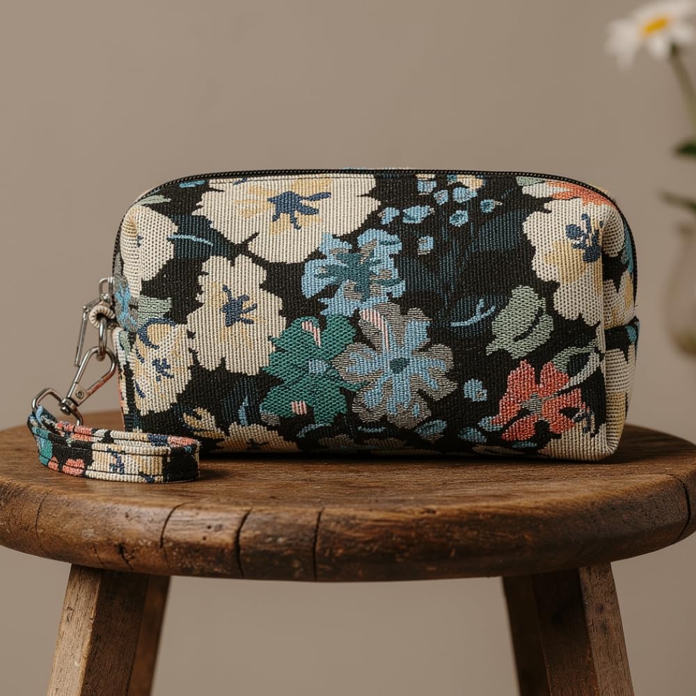 YUSHE Canvas Mini Pouch for Women | Small Travel Pouch & Makeup Bag with Zipper | Floral & Graffiti Fabric Bag for Daily Use