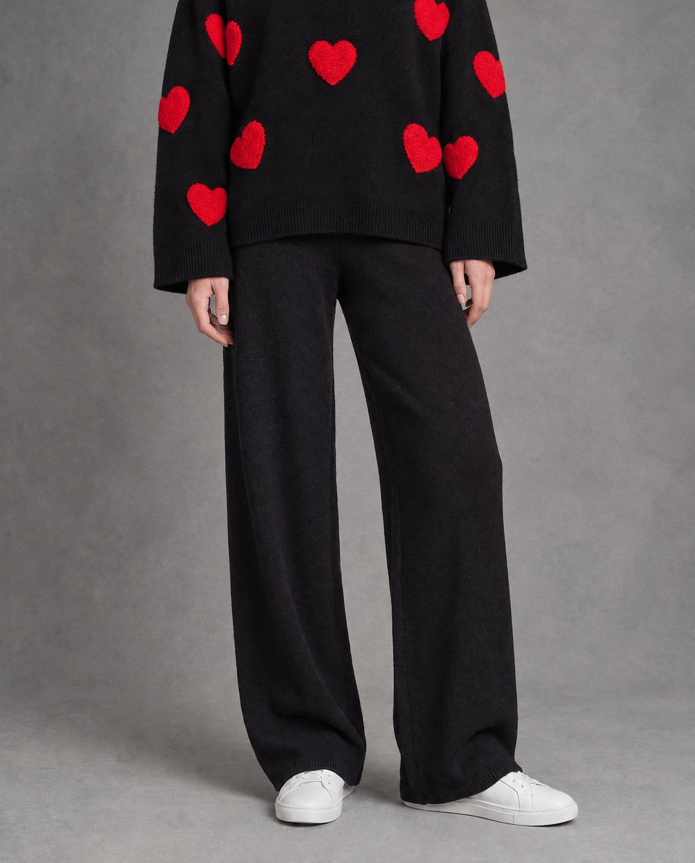Heart Knit High-Rise Pants, Black, on model
