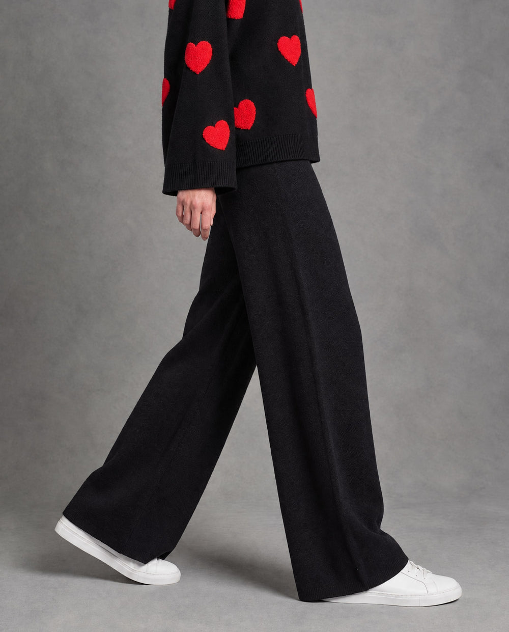 Heart Knit High-Rise Pants, Black, on model
