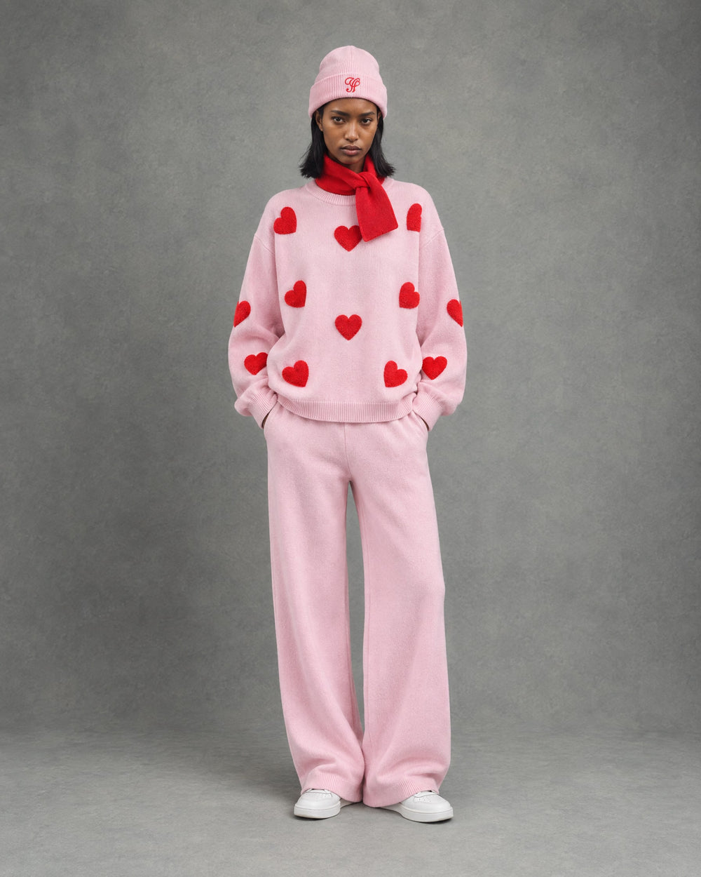 Heart Knit Set on model, Pink