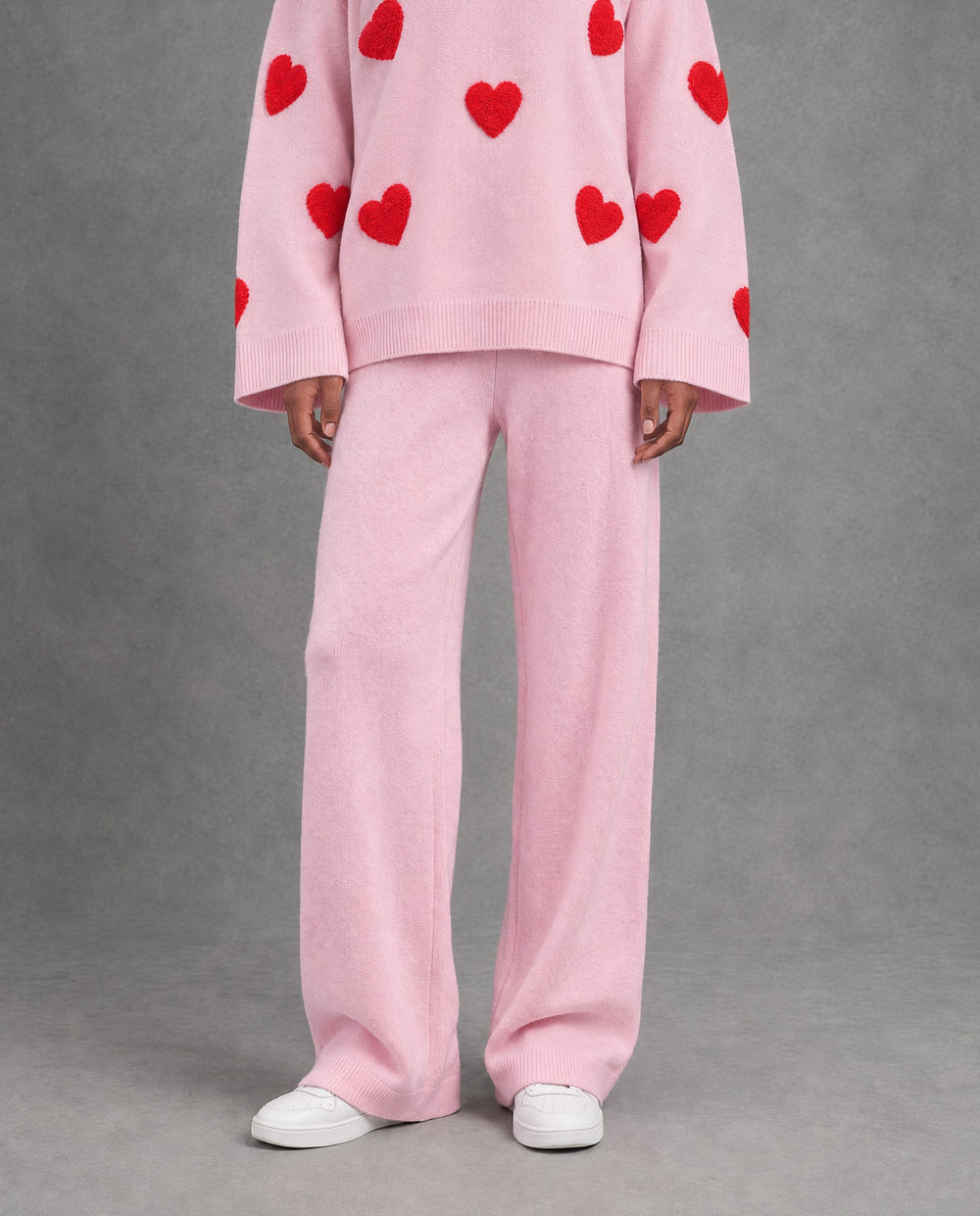 Heart Knit High-Rise Pants, Pink, on model