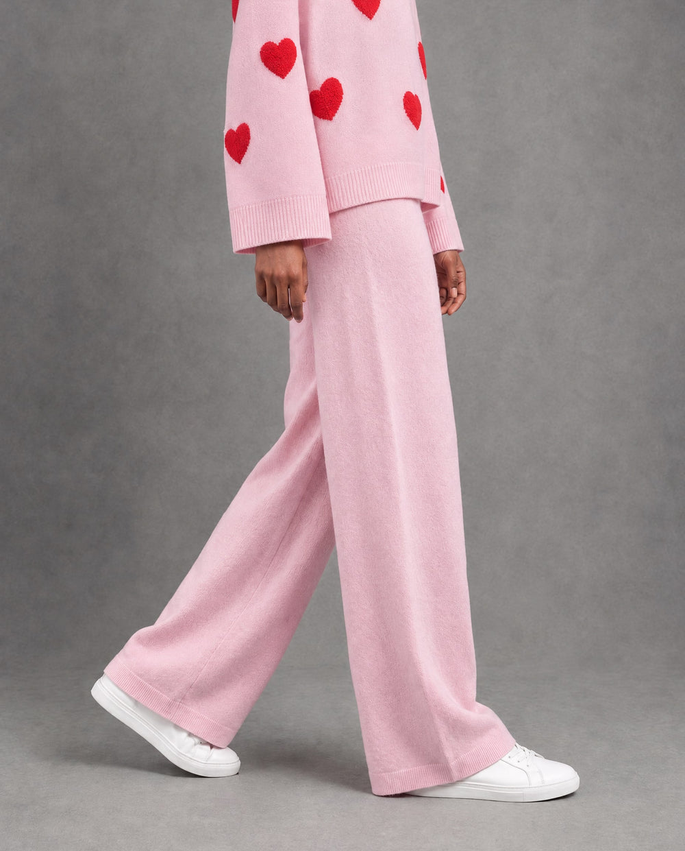Heart Knit High-Rise Pants, Pink, on model