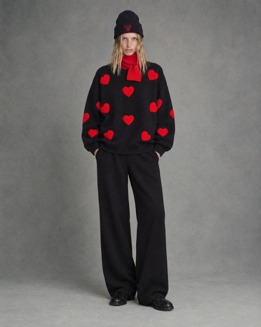 Heart Knit Set on model, Black