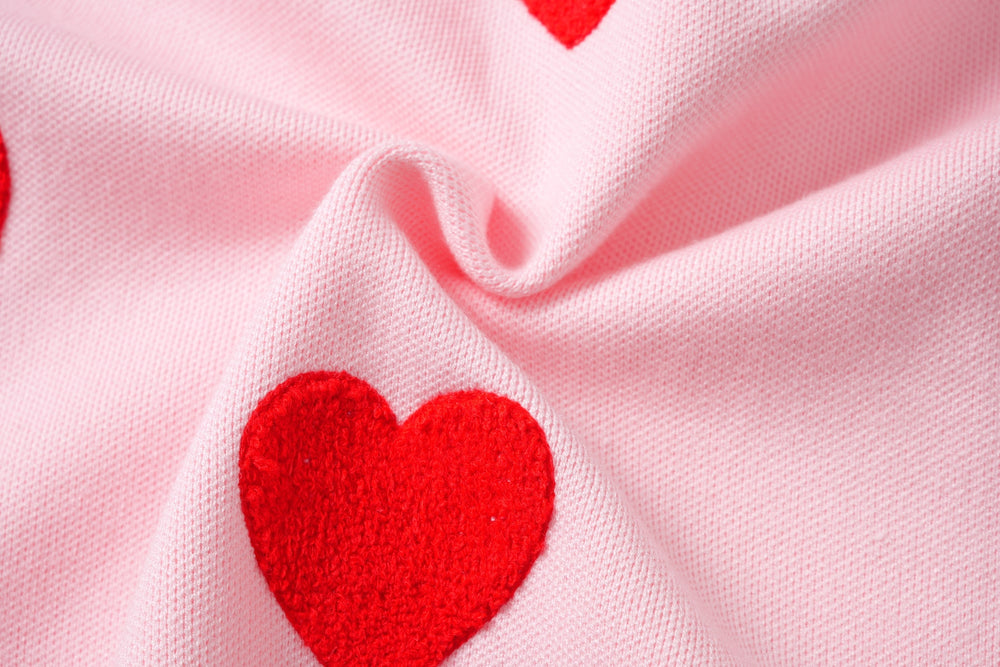 Heart Knit Pullover with Neck Warmer & Beanie, Pink, on model