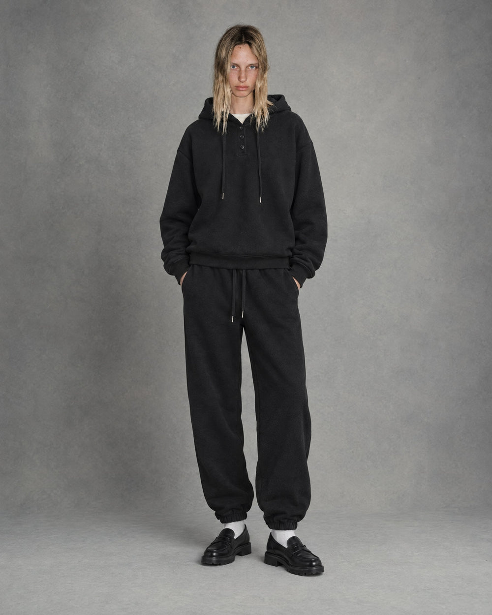 Hoodie and Joggers Set on model, Black