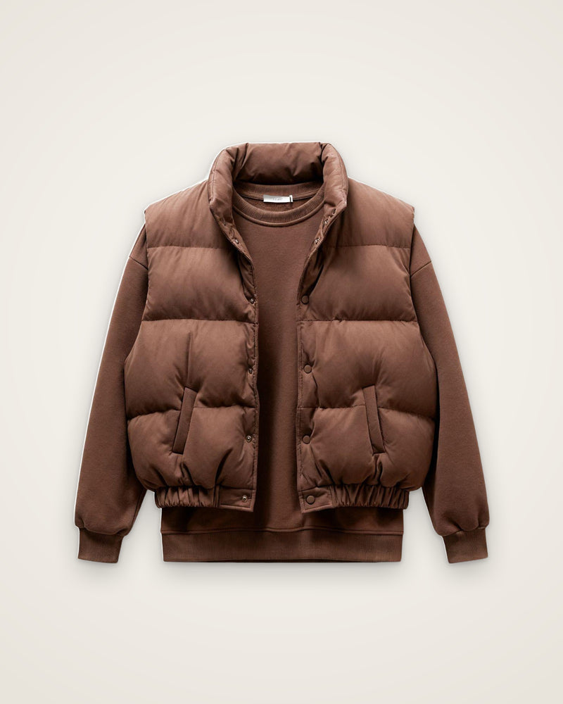 Monochrome Sweatshirt with Half-Sleeve Puffer, Dark Brown