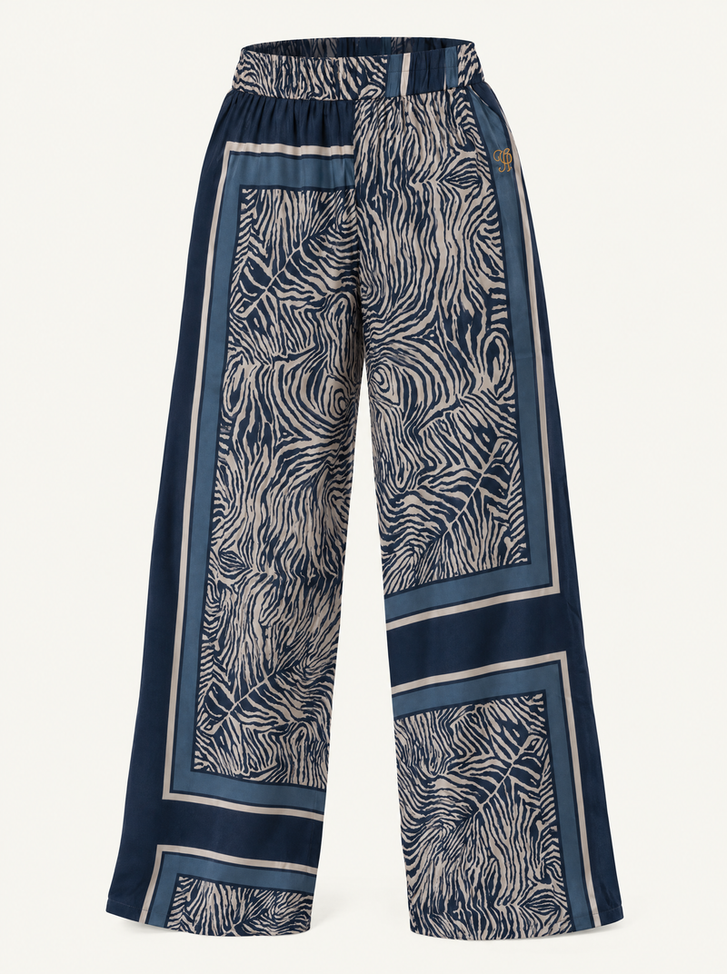 YUSHE Animal Print Wide-Leg Pants, Blue - Main · product only