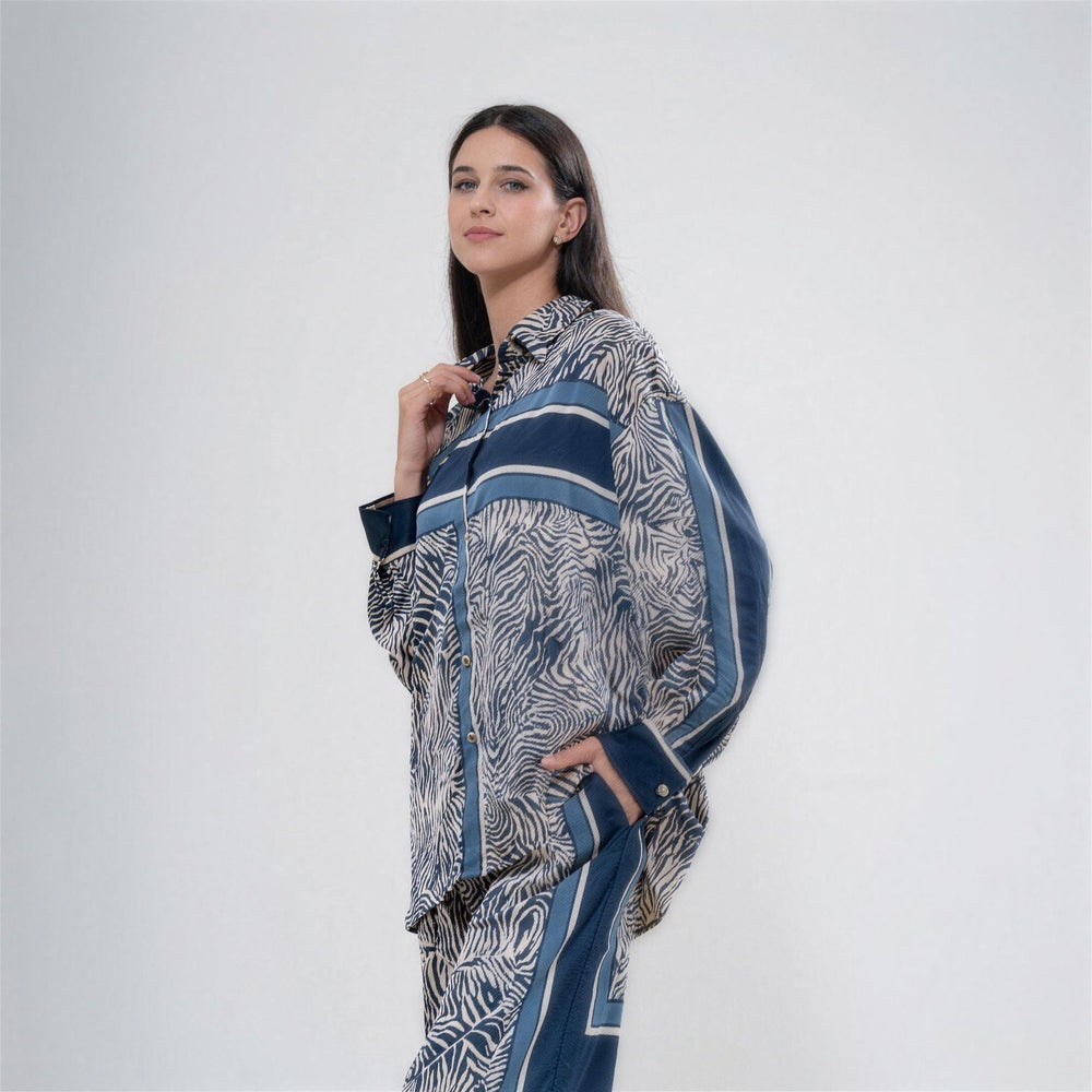 YUSHE Animal Print Button-Down Shirt, Blue - additional model view 5