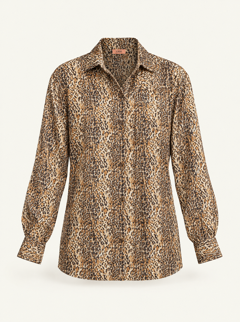 YUSHE Animal Print Button-Down Shirt, Brown - Main · product only