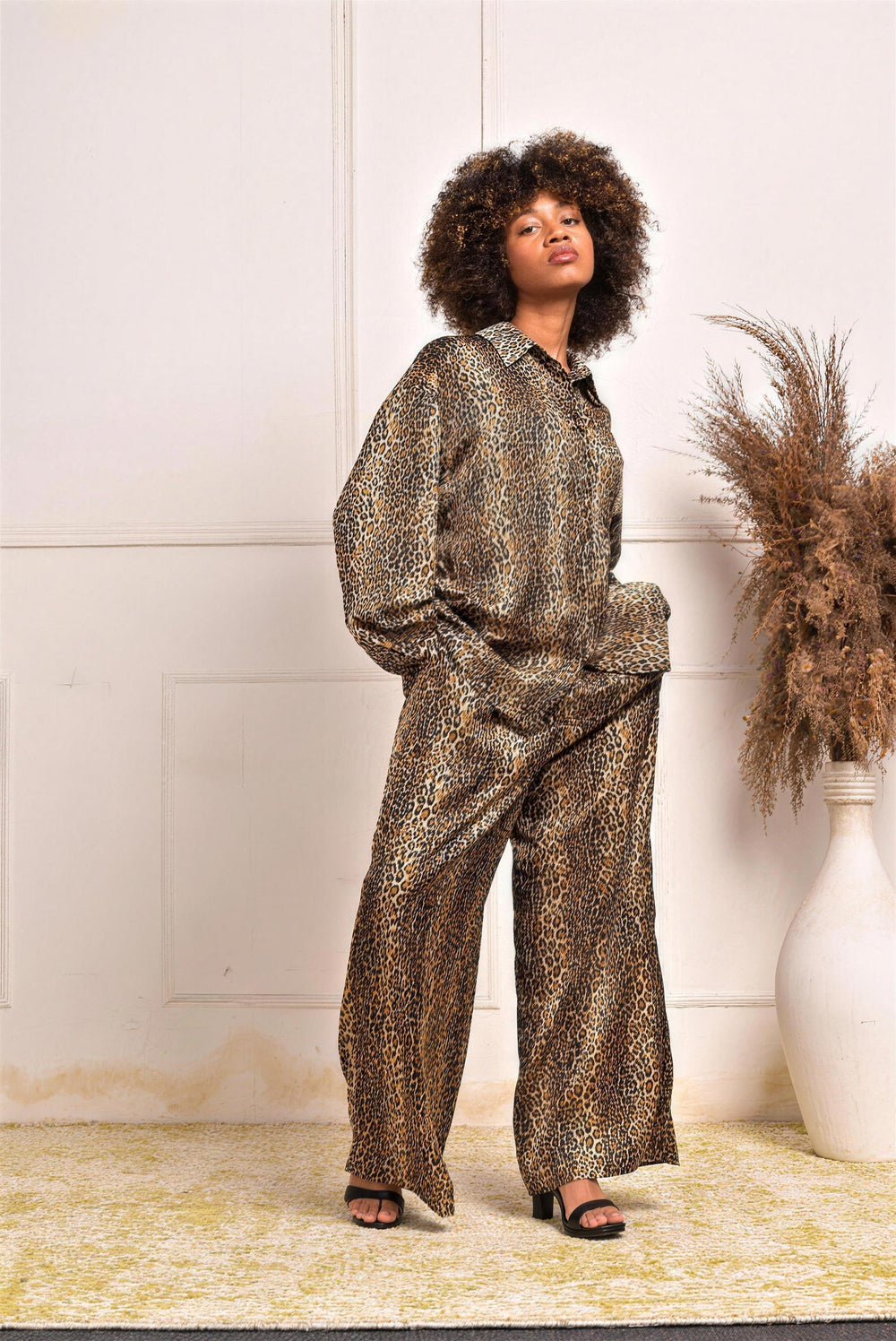 YUSHE Animal Print Button-Down Shirt, Brown - additional model view 5