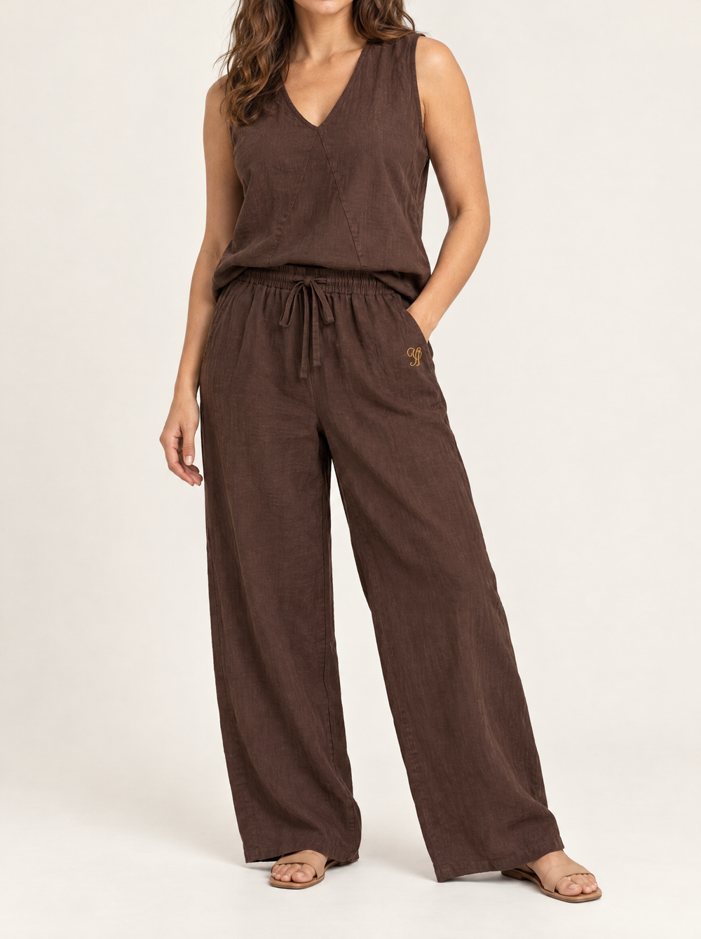YUSHE Cotton Pant, Brown - Additional model angle