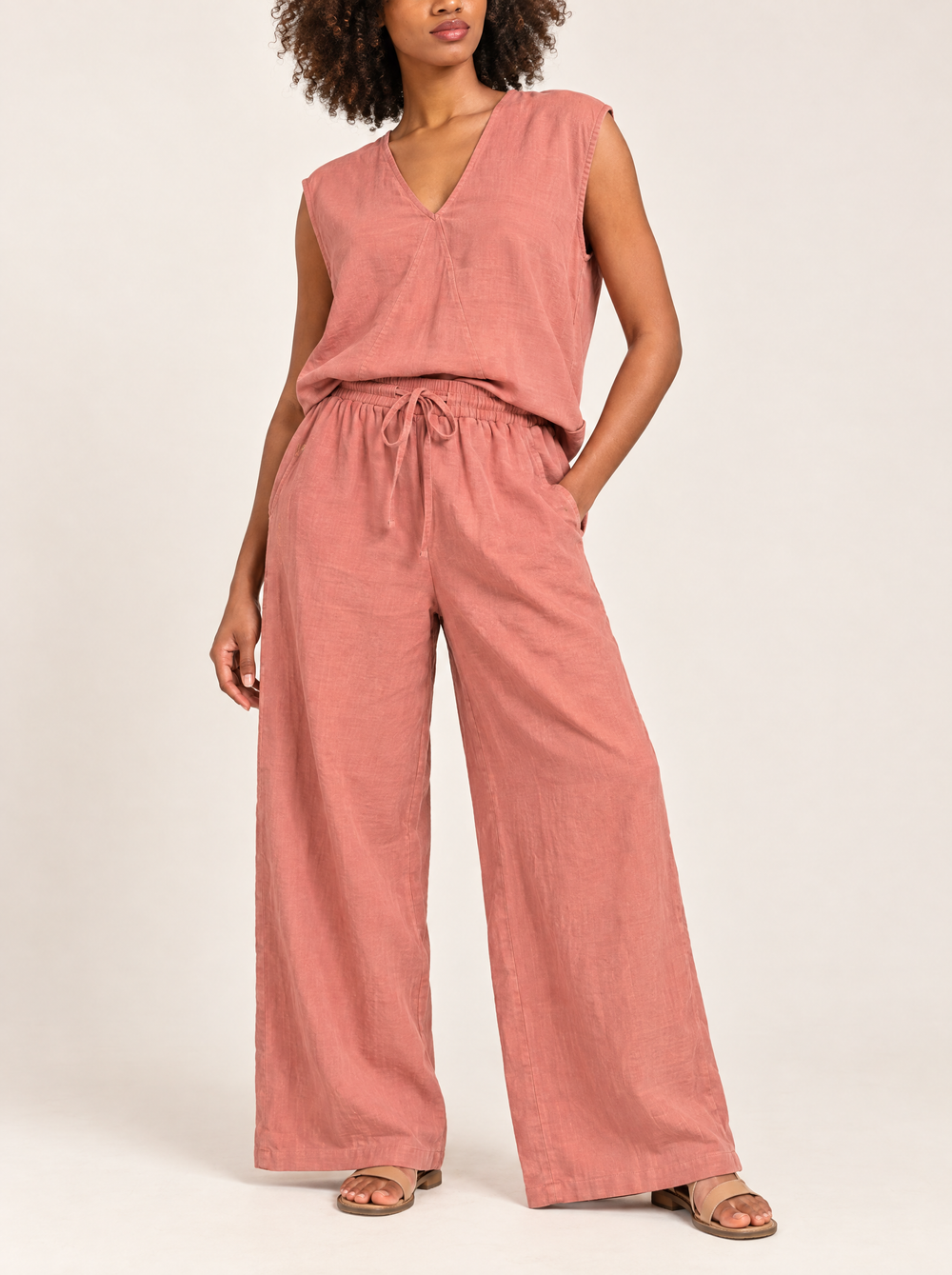 YUSHE Cotton Pant, Peach - Additional model angle