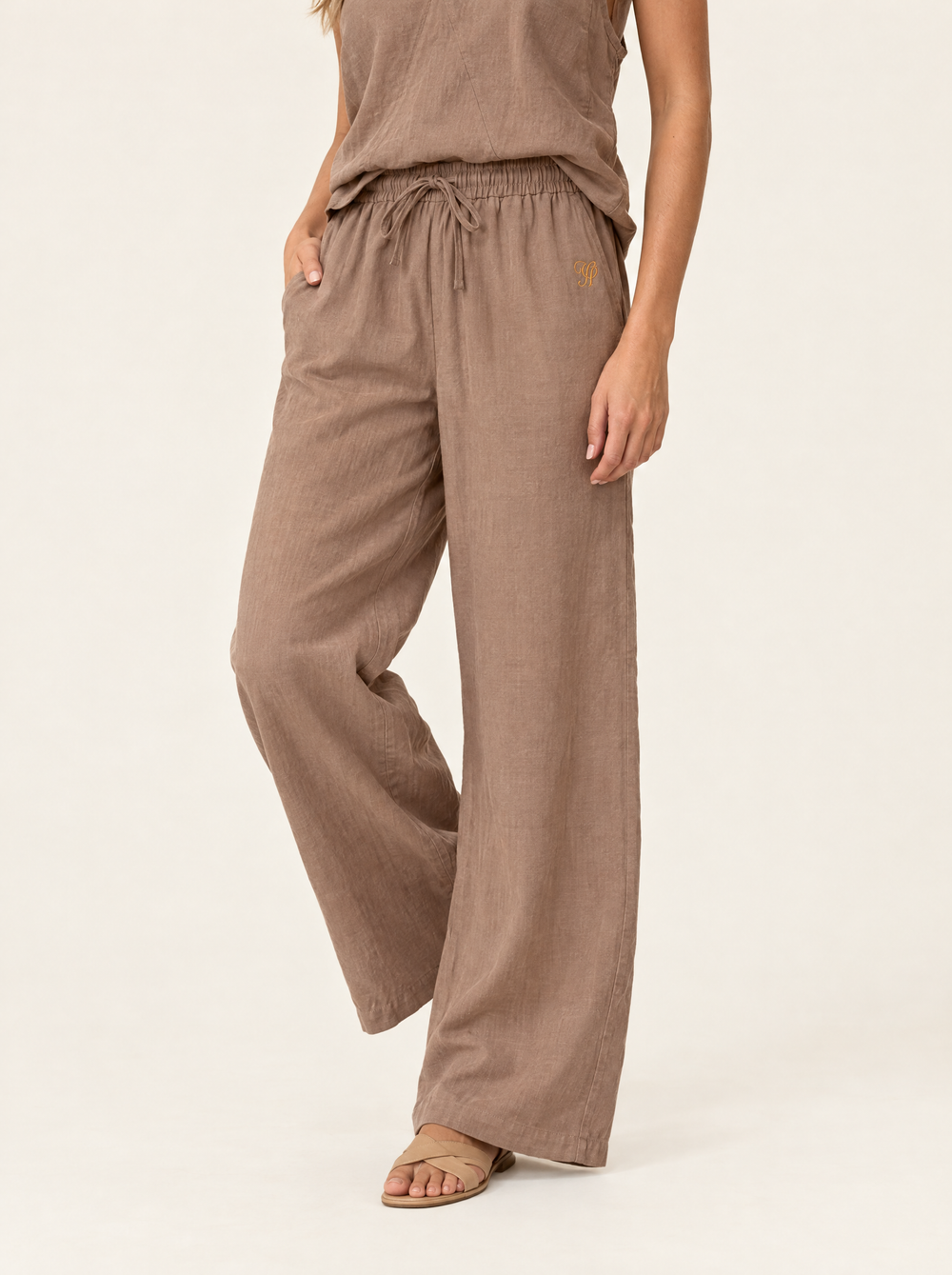 YUSHE Cotton Pant, Tan - Hover - model