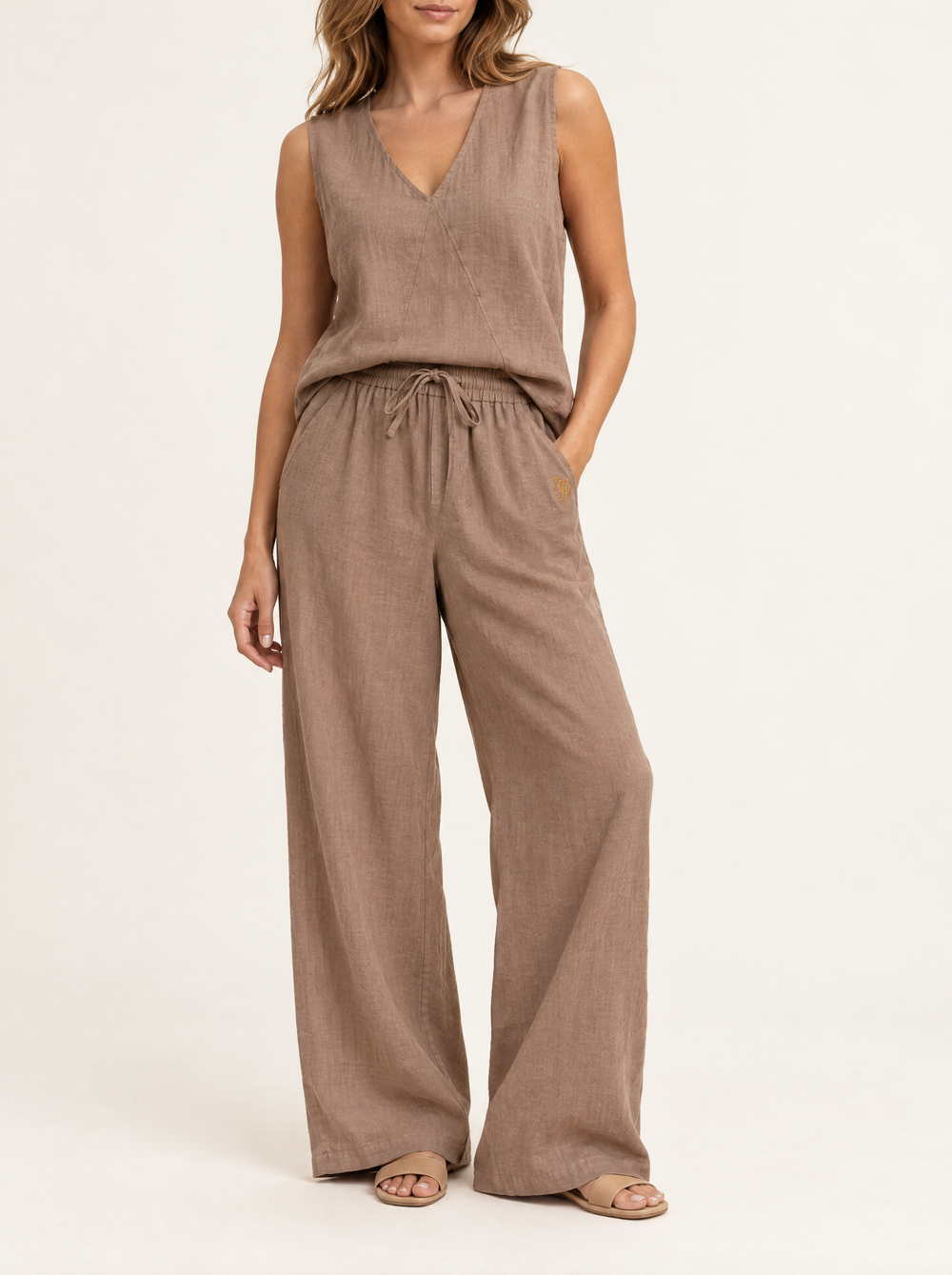 YUSHE Cotton Pant, Tan - Additional model angle