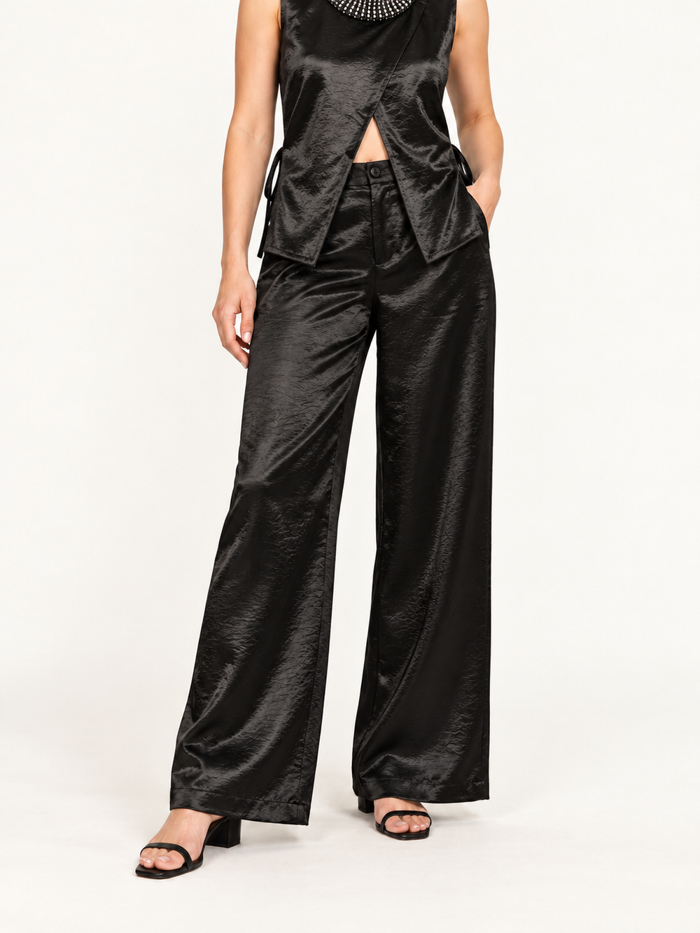 Black Silky Straight-Fit Pants | pants-model · previous candidate