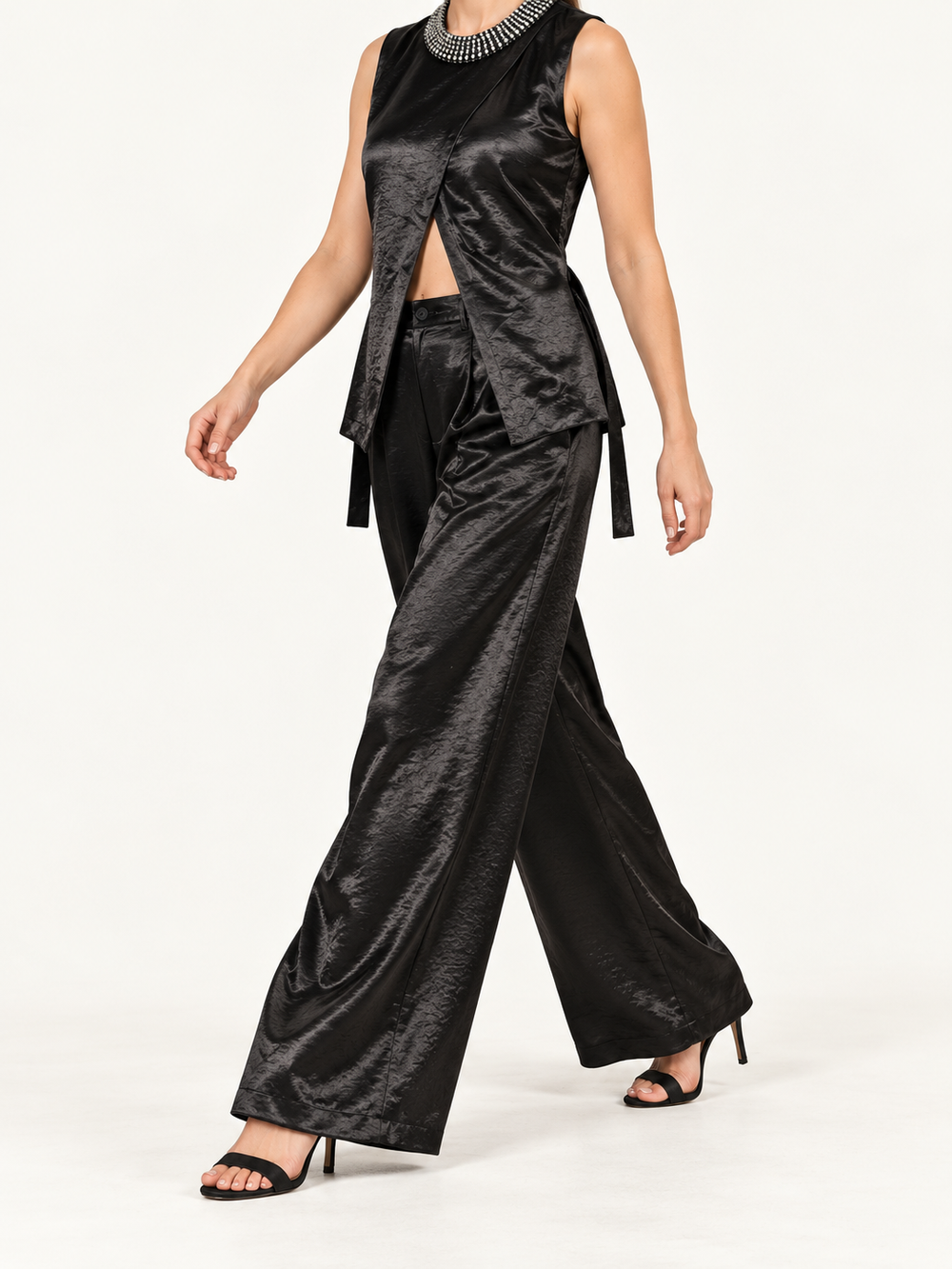 Black Silky Straight-Fit Pants | pants · new side walking