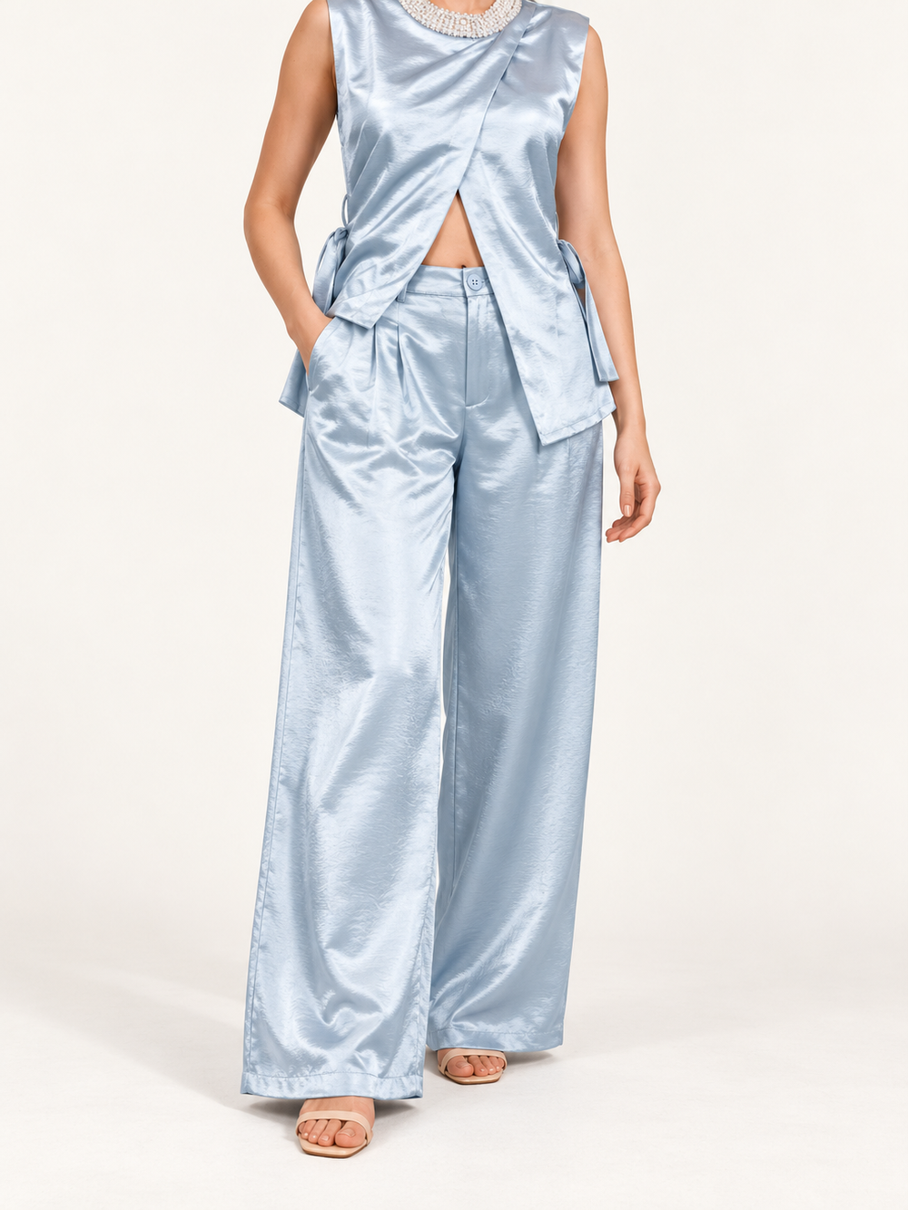 Light Blue Silky Straight-Fit Pants | pants-model · previous candidate