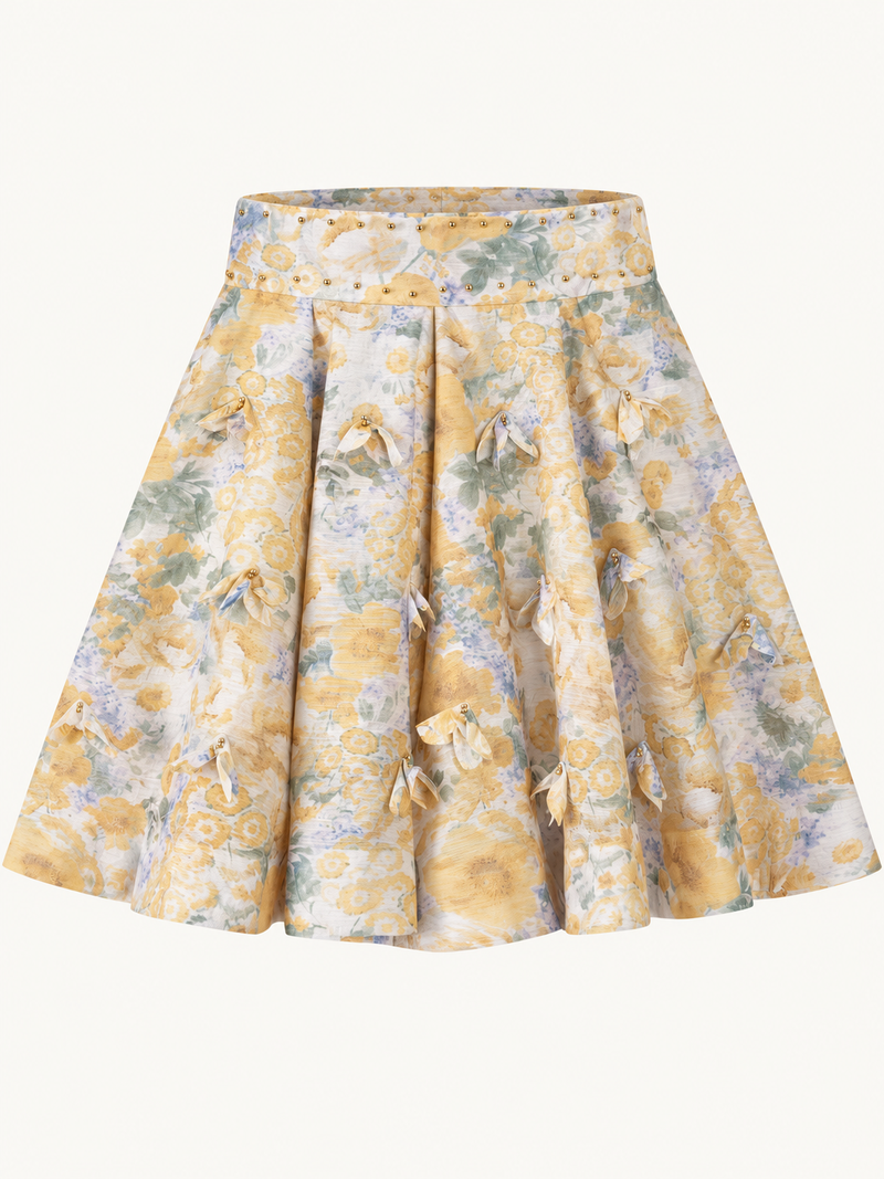 Yellow Floral Flowy Mini Skirt | skirt-main | gallery 1