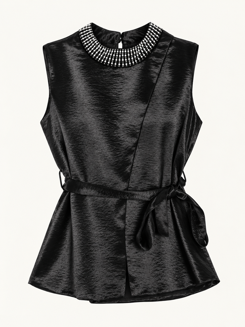 Black Embellished Sleeveless Top | top-main · previous candidate