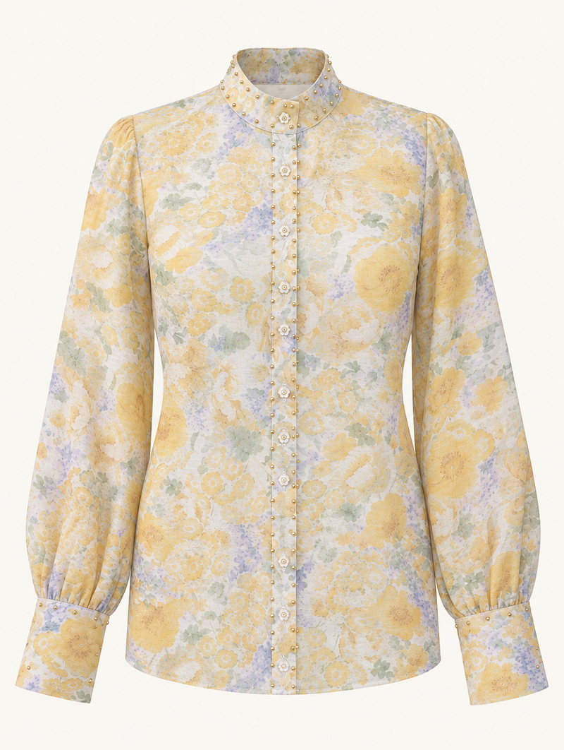 Yellow Embellished Floral Shirt | shirt-main | gallery 1