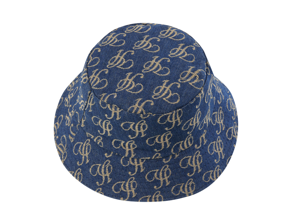 YUSHE Denim Bucket Hat, Dark Blue - Top and crown construction