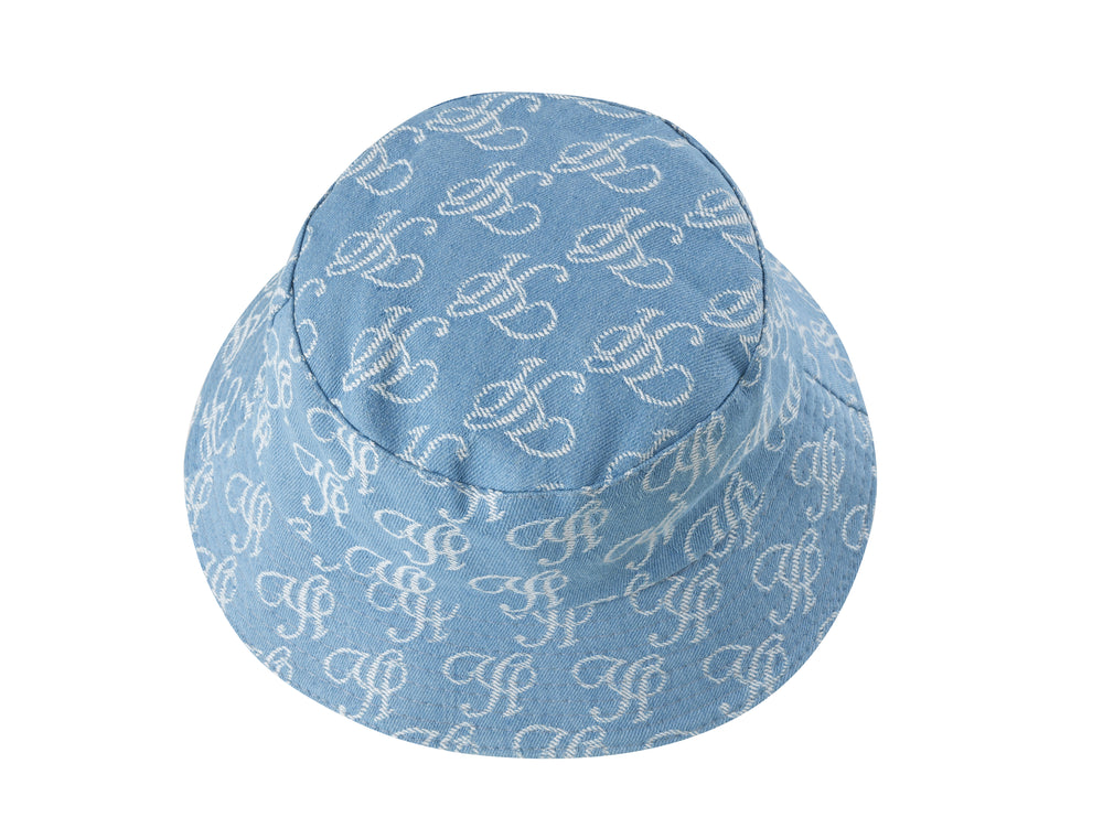 YUSHE Denim Bucket Hat, Light Blue - Top and crown construction