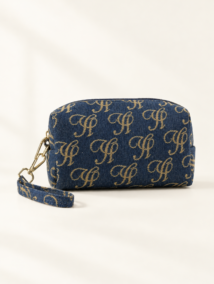 YUSHE Canvas Mini Pouch for Women, Dark Blue - Main product shot