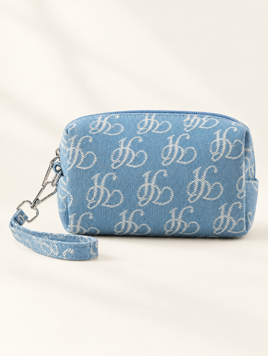 YUSHE Canvas Mini Pouch for Women, Light Blue - Main product shot