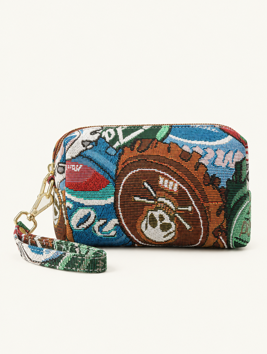 YUSHE Canvas Mini Pouch for Women, Brown Bottle Cap - Main