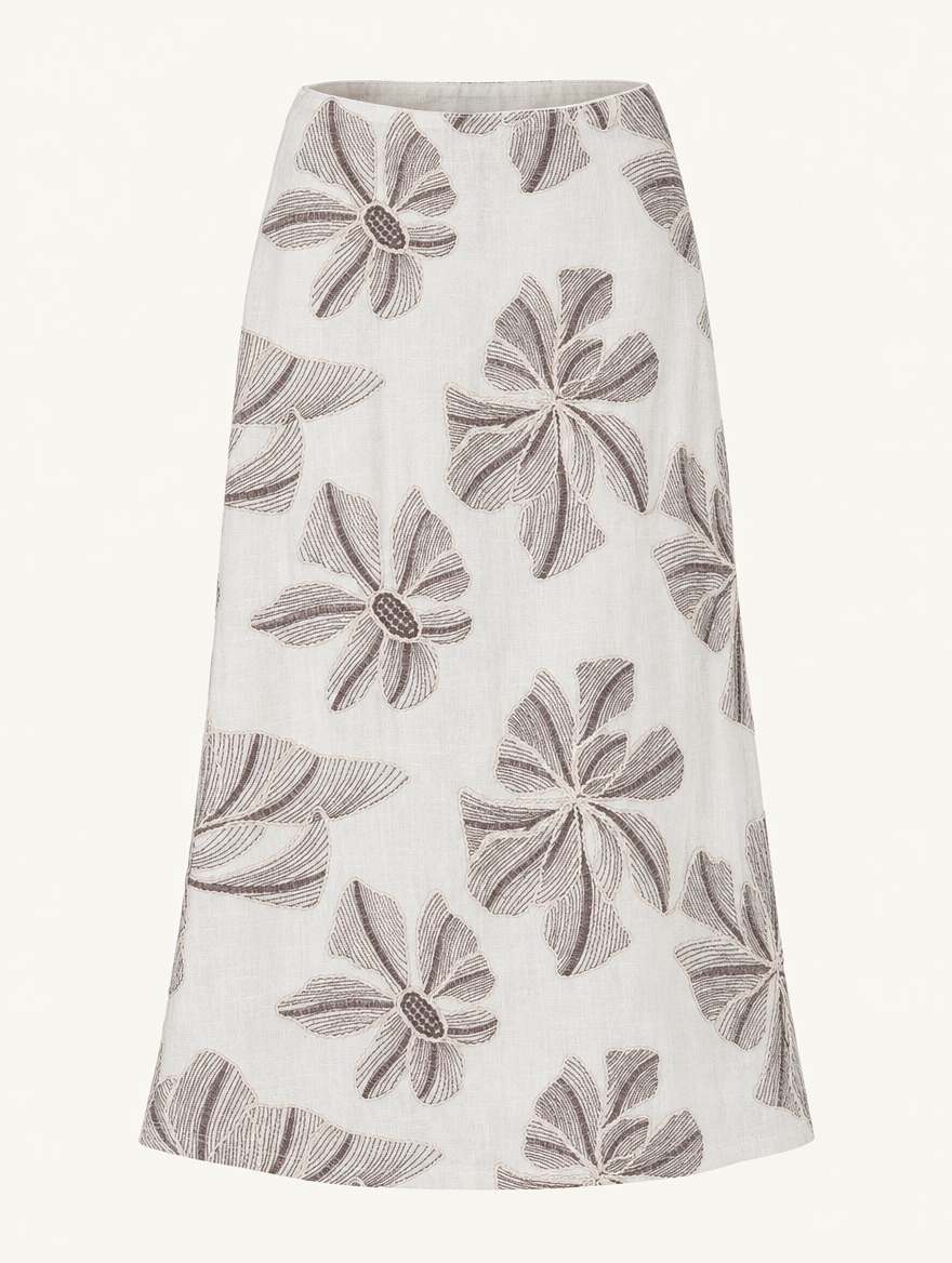 YUSHE Floral Embroidered A-Line Skirt, White - Main - product only