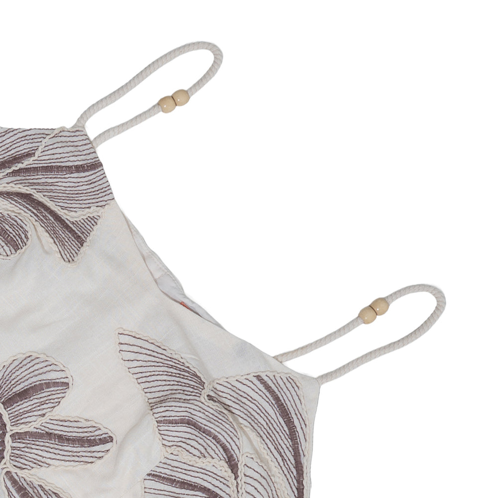YUSHE Floral Embroidered Crop Top, White - Beaded strap detail