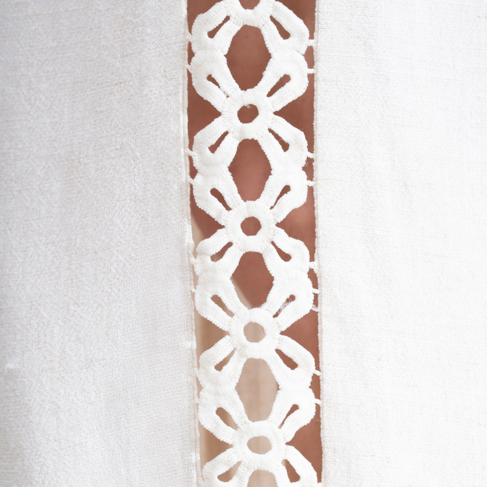 YUSHE Lace Cutout Wide-Leg Pants, Beige - Lace and fabric texture
