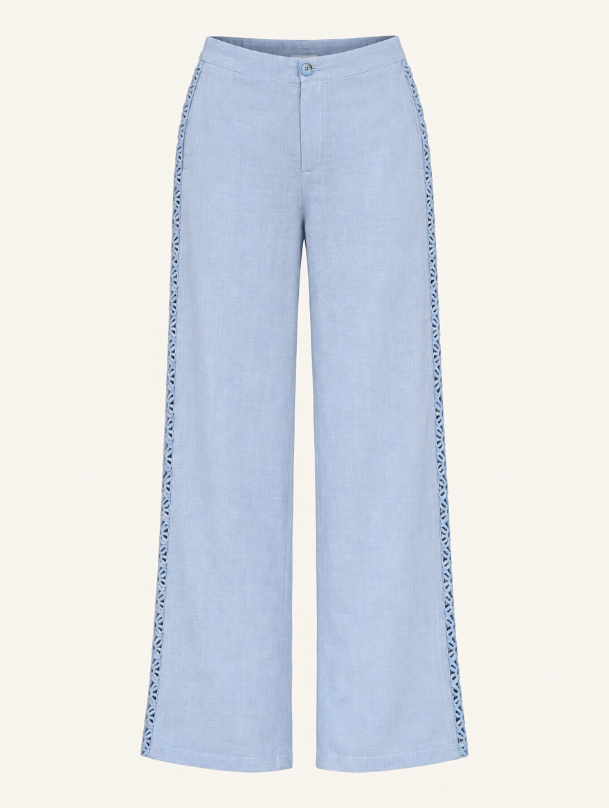 YUSHE Lace Cutout Wide-Leg Pants, Blue - Main - product only