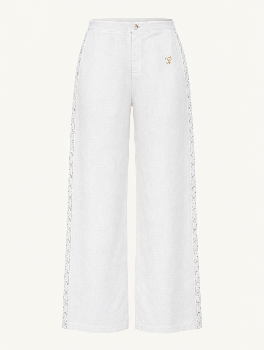 YUSHE Lace Cutout Wide-Leg Pants, White - Main - product only
