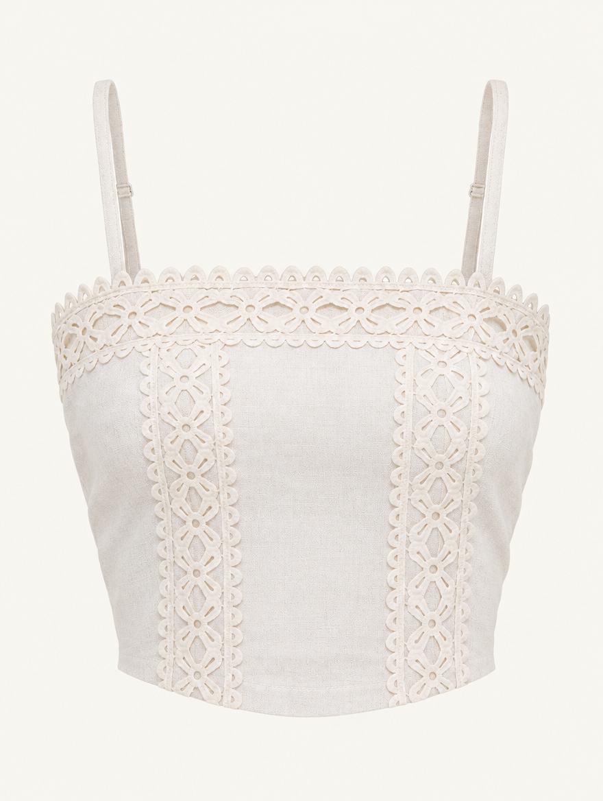 YUSHE Lace Cutout Crop Top, Beige - Main - product only