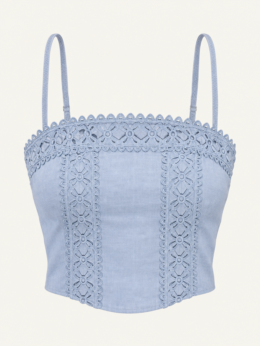 YUSHE Lace Cutout Crop Top, Blue - Main - product only