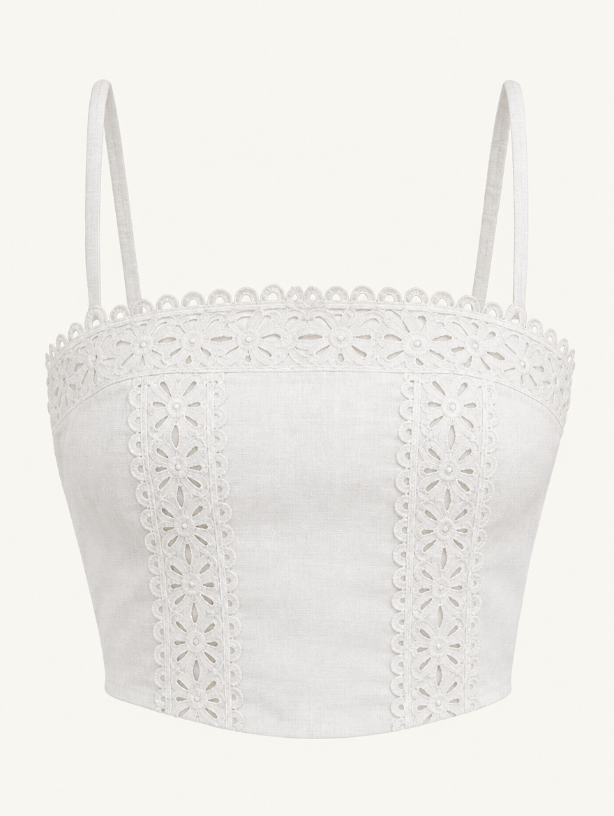 YUSHE Lace Cutout Crop Top, White - Main - product only