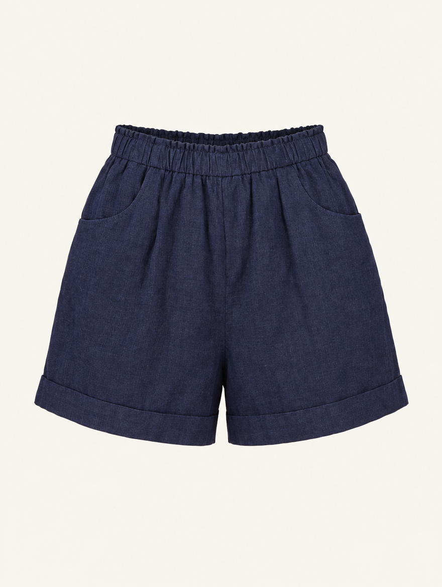 YUSHE Linen Shorts, Dark Blue - Main - product only
