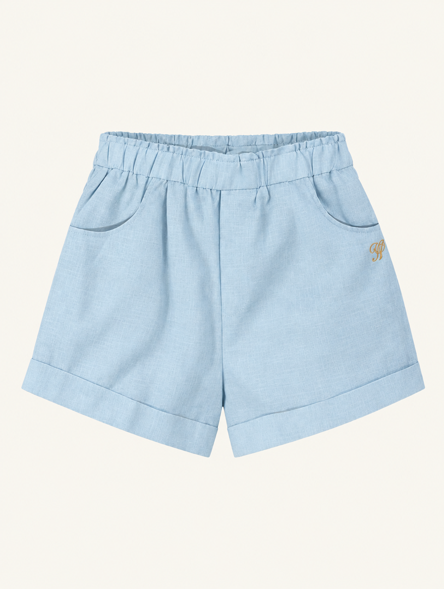 YUSHE Linen Shorts, Light Blue - Main - product only