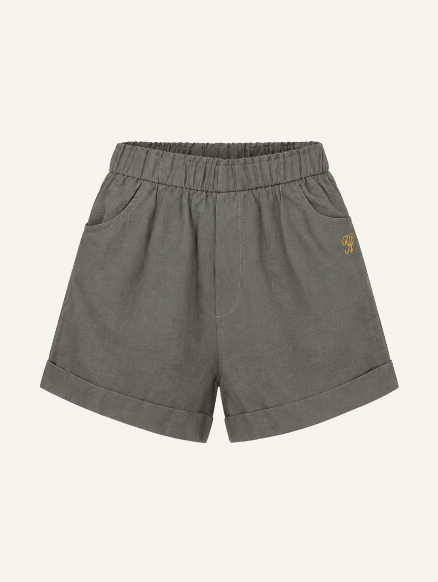 YUSHE Linen Shorts, Olive Green - Main - product only