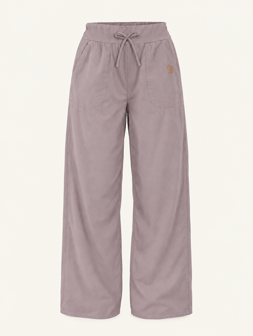 YUSHE Ruched  Wide-Leg Pants, Beige - Main · product only