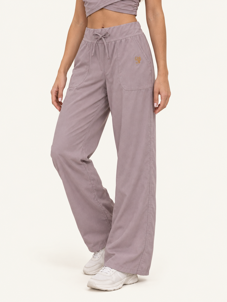YUSHE Ruched  Wide-Leg Pants, Beige - Alternate fit view