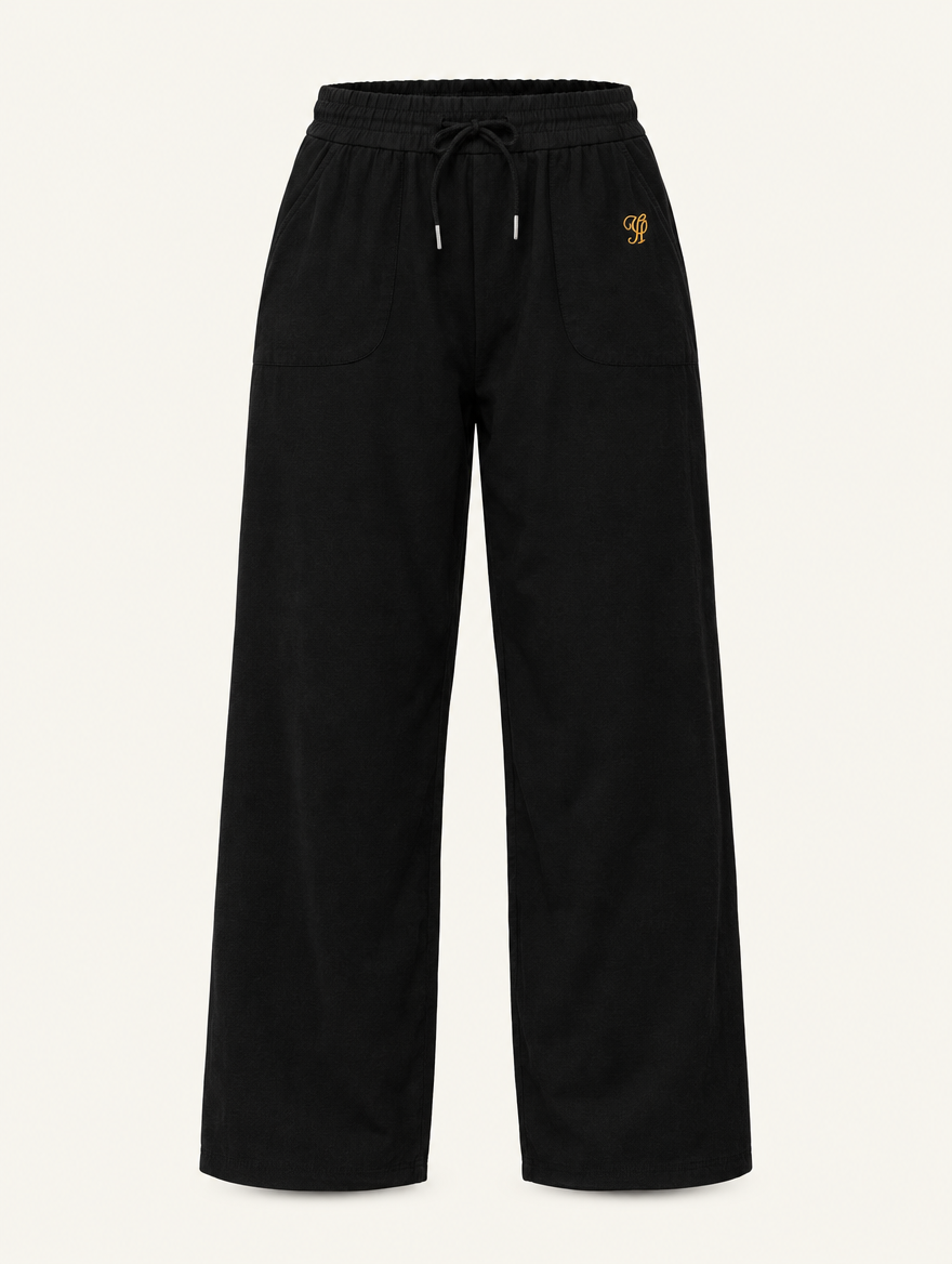 YUSHE Ruched  Wide-Leg Pants, Black - Main · product only