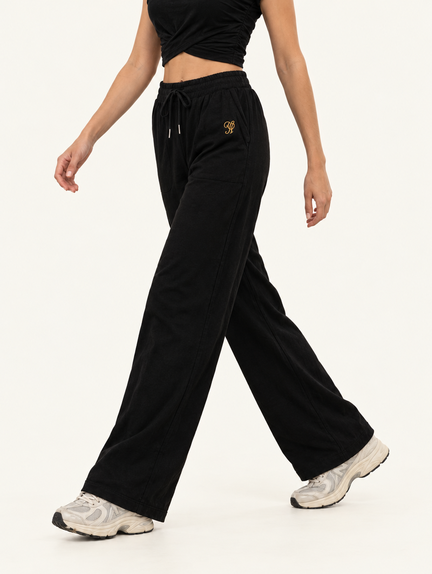 YUSHE Ruched  Wide-Leg Pants, Black - Alternate fit view