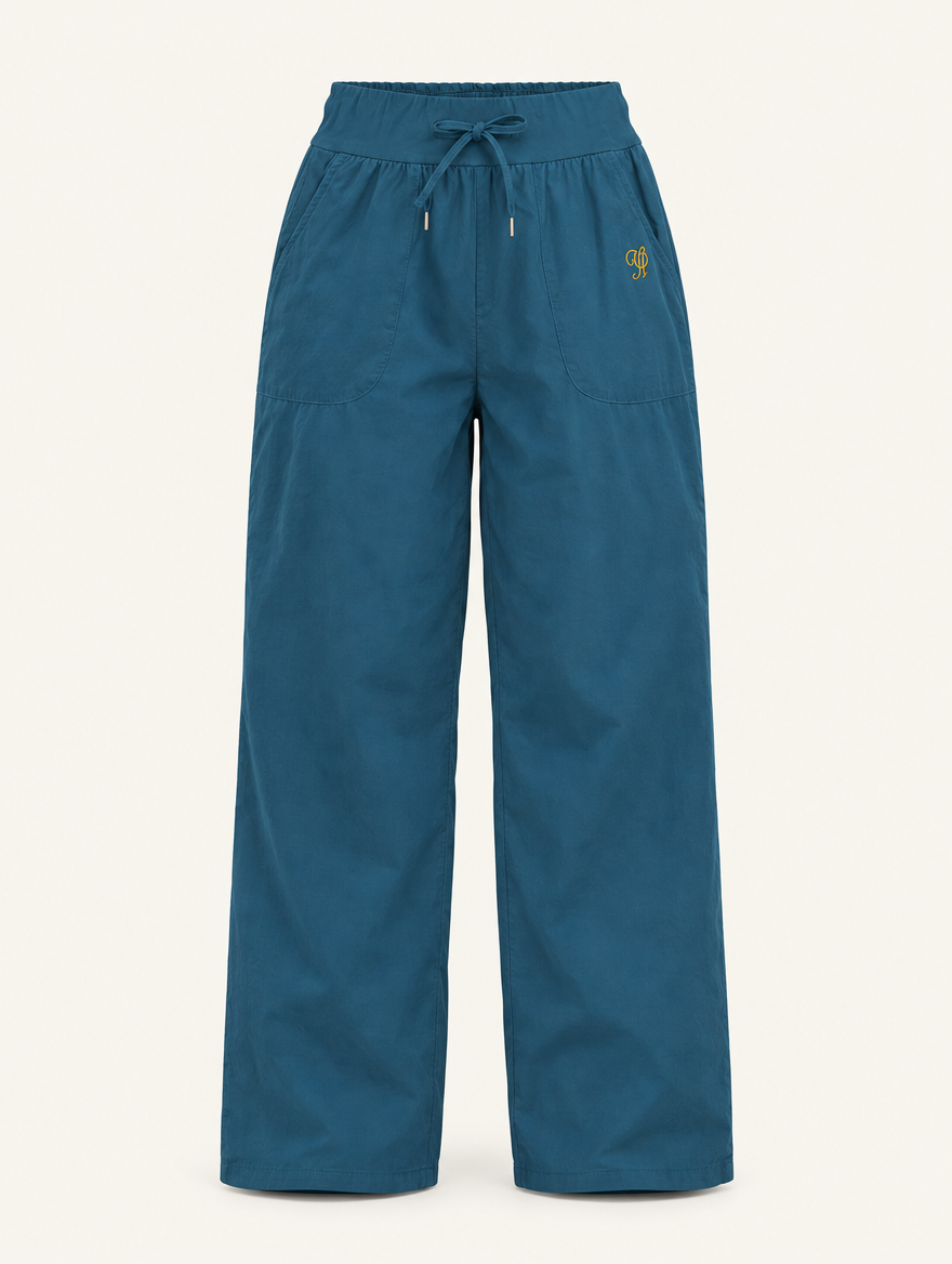 YUSHE Ruched  Wide-Leg Pants, Blue - Main · product only