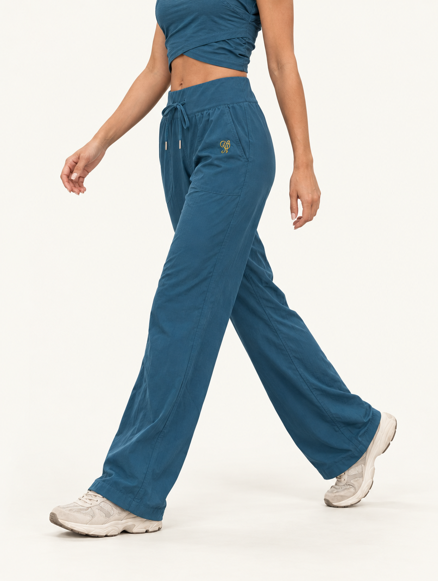 YUSHE Ruched  Wide-Leg Pants, Blue - Alternate fit view